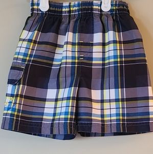 Plaid mesh lined swim trunks